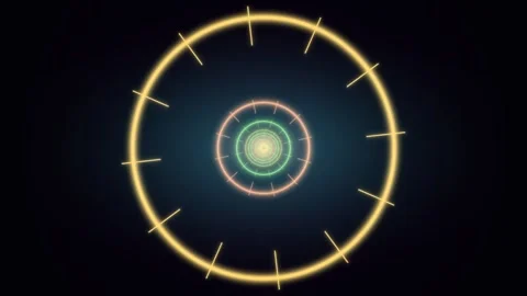 Futuristic neon target HUD circles forming a sci-fi tunnel Stock Footage 335941331