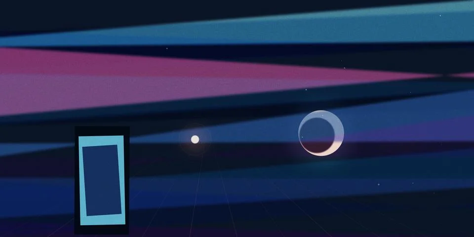 Futuristic neon tech background with geometric light rays and glowing shape.. Illustrazione stock