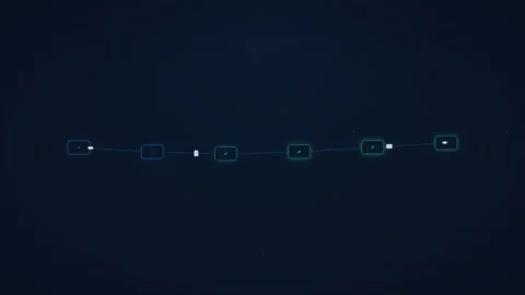 Futuristic Neon Tech Completed Workflow Timeline on Dark Hex Background Stock Footage 332935407