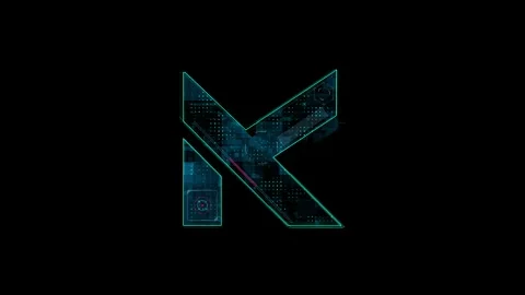 Futuristic Neon Tech Letter K Design with Digital Elements and Patterns Stock Footage 341918036