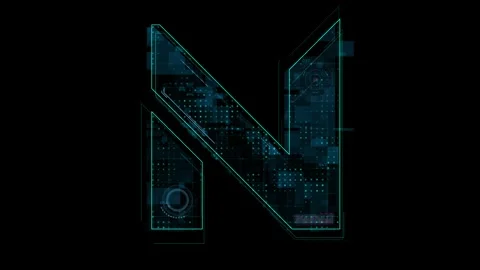 Futuristic Neon Tech Logo with Digital Grid and Circuit Patterns Video stock 341917867