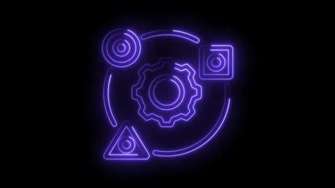 Futuristic neon technology icon animation of circle gear square and triangle on Stock Footage 330777620