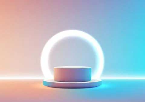 Futuristic neon technology podium display with glowing ring and vibrant gra.. Stock Illustration