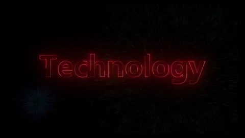 Futuristic neon technology text animation with dark background and light rays Stock Footage 318099102