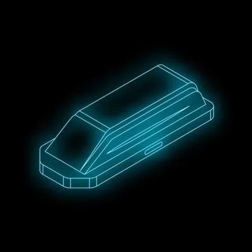 Futuristic neon train moving forward on black background Stock Illustration