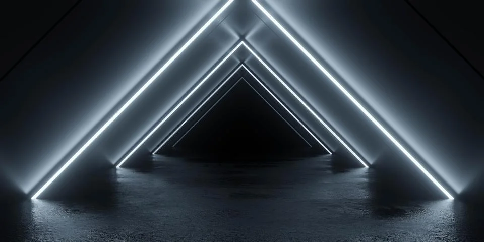 Futuristic Neon Triangle Corridor 3d render illustration Stock Illustration