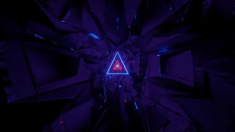 Futuristic Neon Triangle Digital Tunnel Sci-Fi Abstract Art Stock Footage 303140044