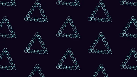 Futuristic neon triangle pattern background with rotating circular HUD elements Stock Footage 334139396