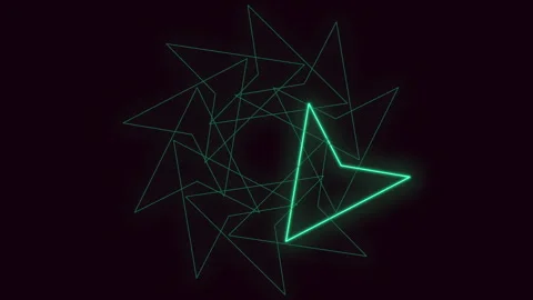 Futuristic neon triangle polygon tunnel with glowing green lines on dark Stock Footage 334140540