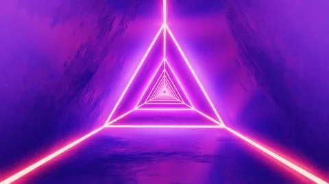 Futuristic neon triangle sci-fi tunnel VJ. 3d render illustration Stock Photos