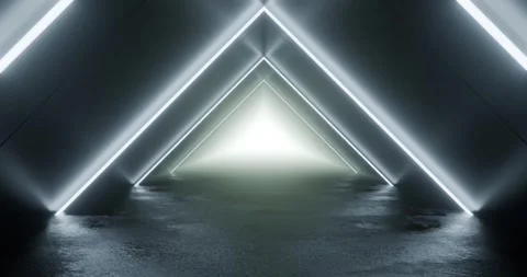 Futuristic neon triangle tunnel with glowing light portal looping animation Stock Footage 332814504