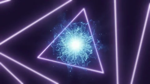 Futuristic Neon Triangle Tunnel Loop with Glowing Blue Energy Core Stock Footage 334364136