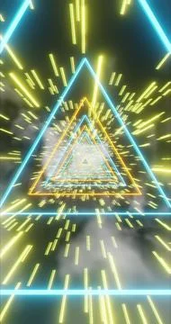 Futuristic Neon Triangular Tunnel with Speeding Light Streaks.. 库存插图