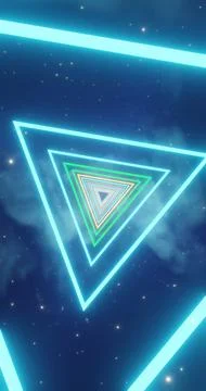 Futuristic Neon Triangular Tunnel with Speeding Light Streaks.. 库存插图