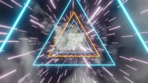 Futuristic Neon Triangular Tunnel with Speeding Light Streaks.. 库存插图