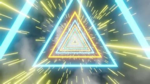 Futuristic Neon Triangular Tunnel with Speeding Light Streaks.. 库存插图