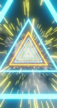 Futuristic Neon Triangular Tunnel with Speeding Light Streaks.. 库存插图