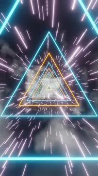 Futuristic Neon Triangular Tunnel with Speeding Light Streaks.. Stock Illustration