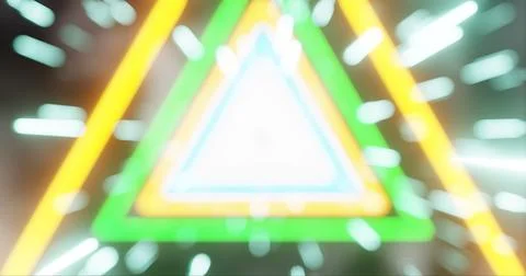 Futuristic Neon Triangular Tunnel with Speeding Light Streaks.. 库存插图