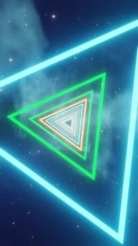 Futuristic Neon Triangular Tunnel with Speeding Light Streaks.. Stock Illustration