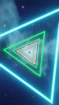 Futuristic Neon Triangular Tunnel with Speeding Light Streaks.. 库存插图