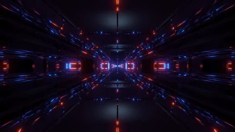 Futuristic Neon Tunnel Sci-Fi Cyberpunk Digital Corridor Stock Footage 303139730