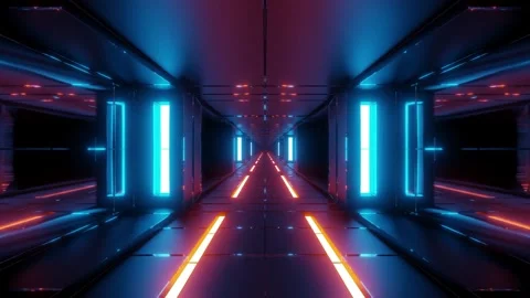 Futuristic Neon Tunnel with Sci-Fi Cyberpunk Aesthetic Stock Footage 303140577