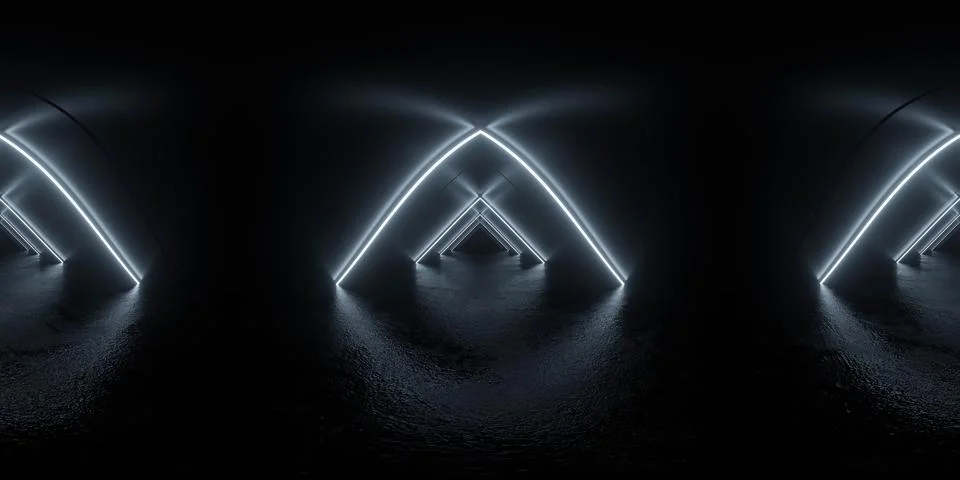 Futuristic Neon Tunnel with Triangular Lights 360 vr panorama 스톡 일러스트