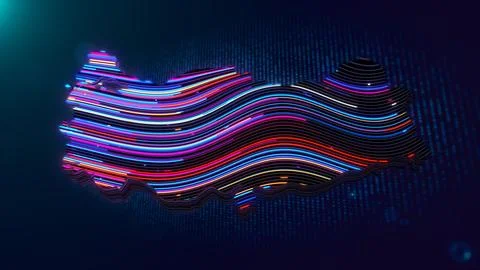 Futuristic Neon Turkey Map With Flowing Digital Light Lines Stock Illustration
