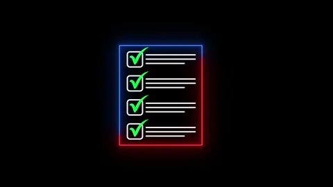 Futuristic neon UI checklist with animated green check symbols Stock Footage 331526699
