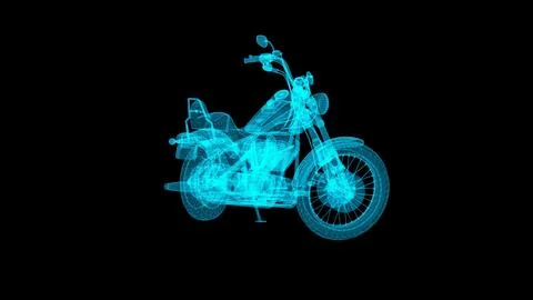 Futuristic Neon Wireframe Motorcycle Design on Black Background Stock Illustration