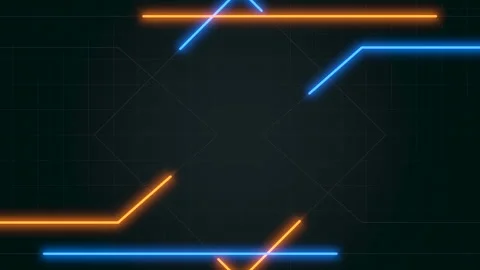 Futuristic neon zigzag pattern blue and orange lines on black background Vídeo Stock 282363818