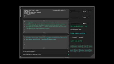 Futuristic Network Connection Interface With Source Code Satellite Data Stock Footage 341356031