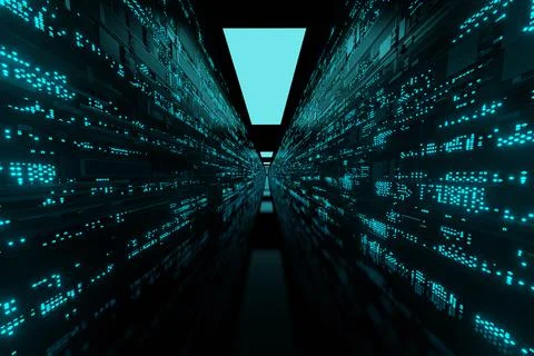 Futuristic network Data Center Servers and Supercomputers background 3D rende Stock Illustration