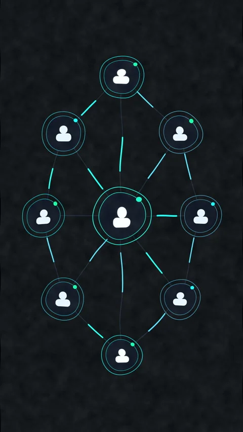 Futuristic network diagram animation linking users in blue and dark tech Stock Footage 346548204