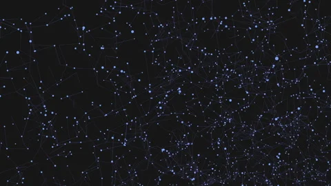 Futuristic network of glowing data nodes and connecting lines on dark background Stock Footage 334139127