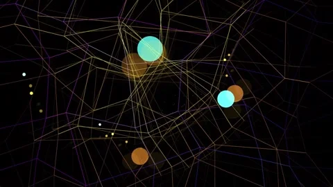 Futuristic Network Grid with Floating Cyan and Amber Orbs Stock Footage 346131383