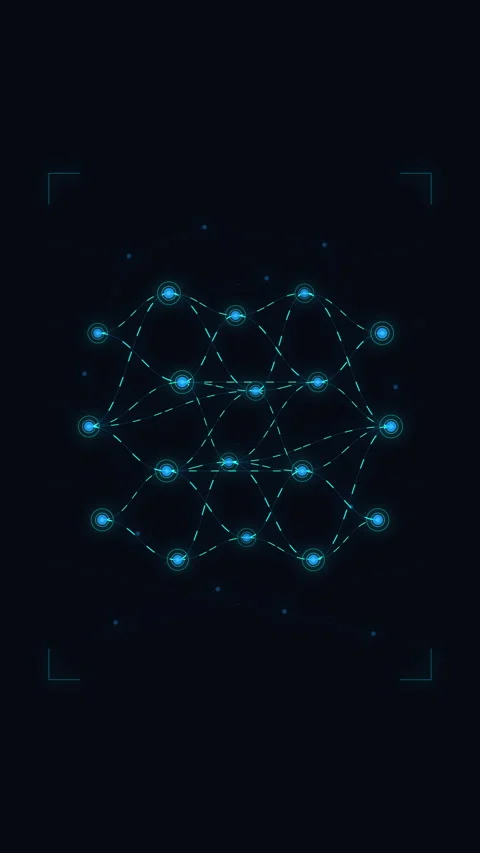 Futuristic network loop animation, glowing blue dots on dark background Stock Footage 346644219