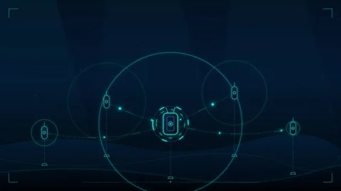 Futuristic network node interface with pulsing data connection hud overlay .. Stock Footage 344852318