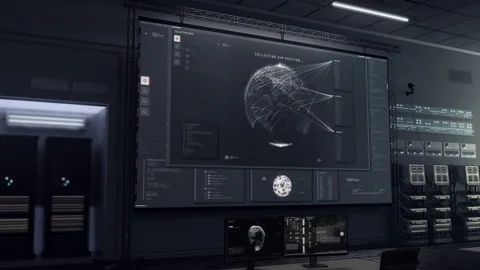 Futuristic network scanner searching for the target position on the map 스톡 동영상 255302869