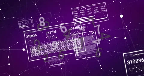 Futuristic network showing floating panels and glowing nodes linking numeric Stock Footage 307461101