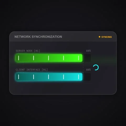 Futuristic Network Synchronization Interface with Loading Animation Stock Footage 347265767