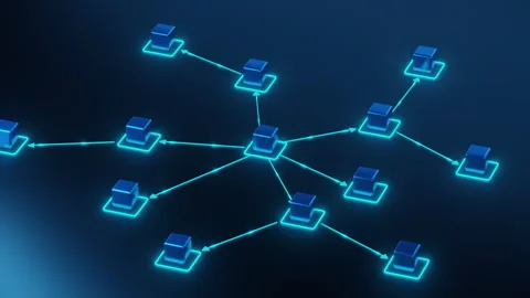 Futuristic Network Workflow and Data Connection Diagram Stock Footage 300711679