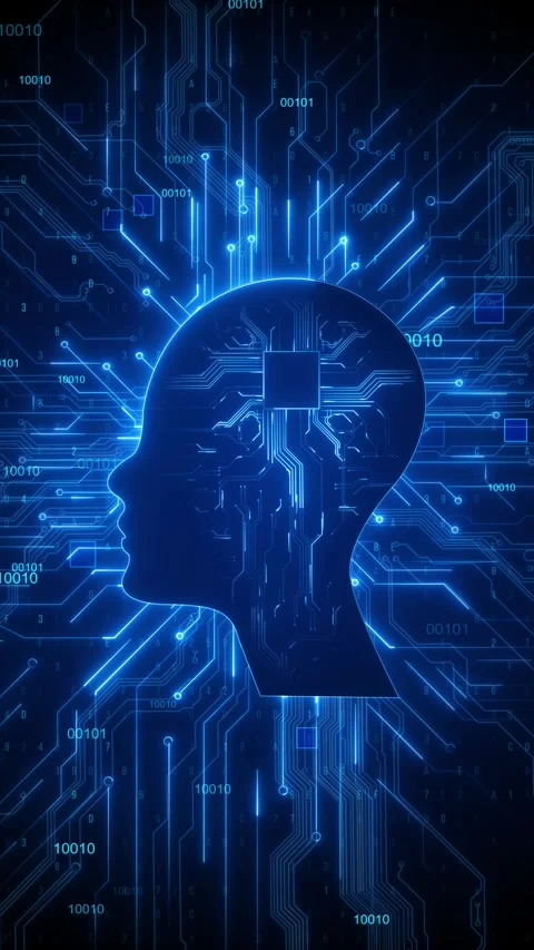 Futuristic neural profile scene data routes, processor patterns, smart mind conc Stock Footage 340452967