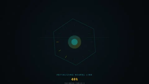 Futuristic neural tech loading interface with glowing cyan and gold HUD elements Stock Footage 348763654