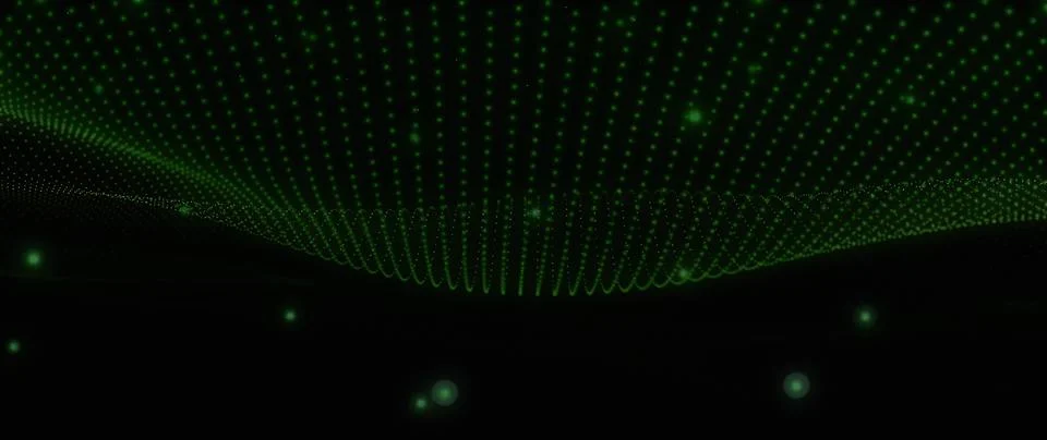 Futuristic Nexus: Dynamic Network of Glowing Green Particles and Lines Inte.. Stock Illustration