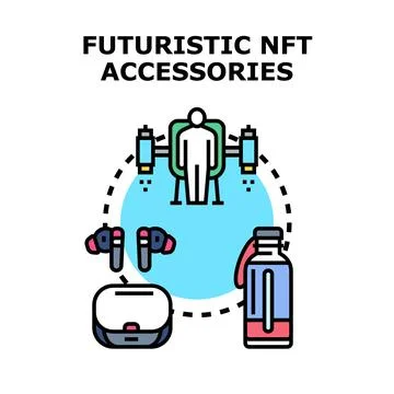 Futuristic nft accessories concept with digital items Stock Illustration