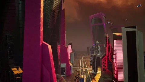 Futuristic Night City Render with Vehicles Stock Footage 321675683