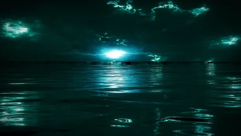 Futuristic Night Sky On Ocean Stock-Footage 129580817