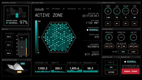 Futuristic nuclear reactor dashboard graphic user interface HUD Stock Illustration